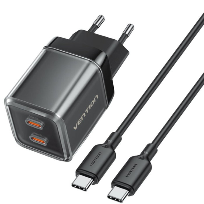 Vention Cargador de Pared GaN 45W con 2x USB-C y Cable USB-C Vention Cargador de Pared GaN 45W con 2x USB-C y Cable USB-C
